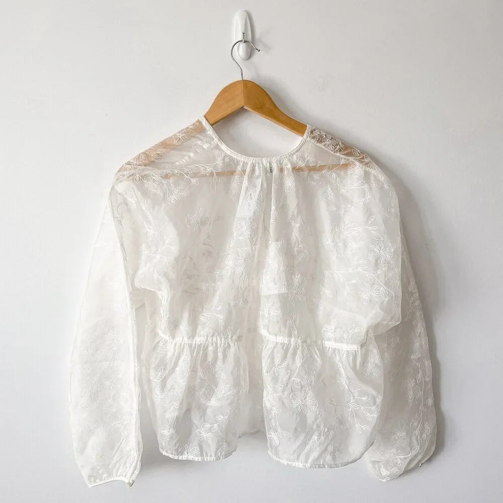 Aritzia Wilfred Peplum Embroidered  Floral Blouse NWT White Espace Size Small - Picture 4 of 7